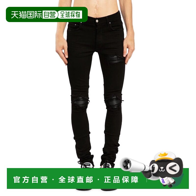 1h可退 AMIRI 男士牛仔裤 PXMD001018 CO 黑色 腰带环牛仔长裤
