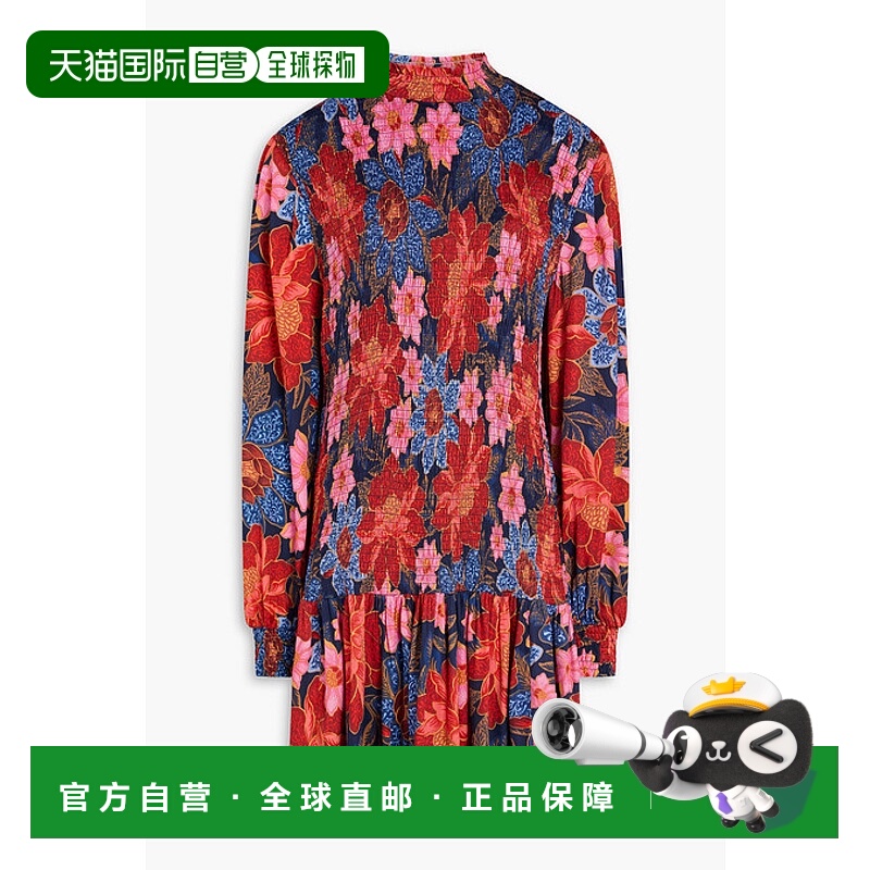 1h可退 潮奢 FARM RIO 女士 抽褶印花缎面迷你连衣裙 301902GARDE