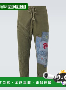 1h可退 潮奢 Greg Lauren 男士 拼布棉质运动裤 green绿色 舒适时