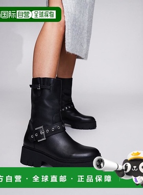 1h可退 潮奢 boss 女士 HUGO Kris 红色粗跟骑士靴子(黑色)女鞋