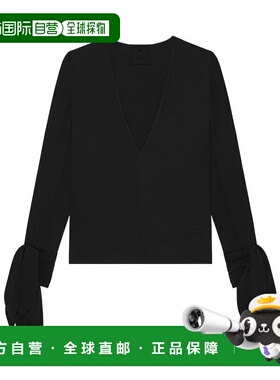 GIVENCHY 女士T恤 BW61DN14M8001 SS2025 黑色 V领长袖上衣