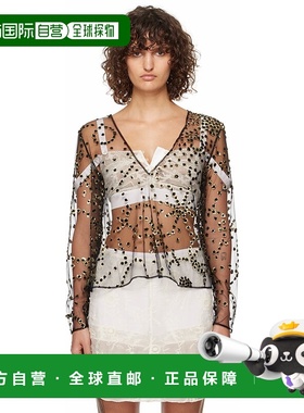 1h可退 潮奢 Bode 女士 黑色 Sheer Fête 上装 WRF24SH013