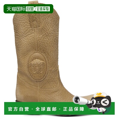 versace 范思哲 女士 驼色 Houston Leather Texan 中筒靴 102387