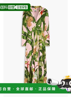 1h可退 潮奢 FARM RIO 女士 垂褶印花绉纱长款连衣裙 317920BANAN