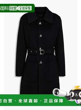 1h可退 潮奢 Maje 女士 束带羊毛混纺毛毡大衣 MFPOU01310NOIR