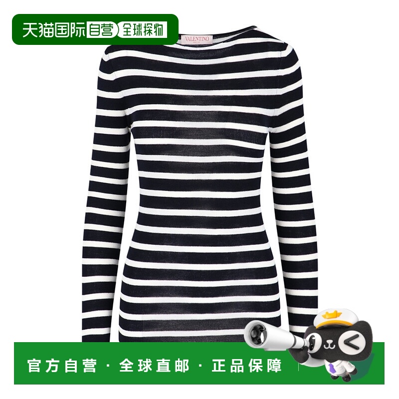 1h可退 VALENTINO 女士针织毛衣 BKC58U8R2671 AW2024 黑色 条纹