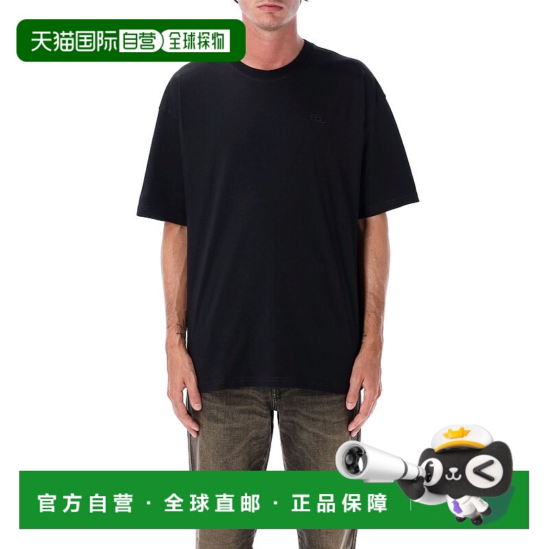1h可退 DIESEL 男士T恤 A195520PLAT9XX AW2025 黑色 椭圆形D徽标
