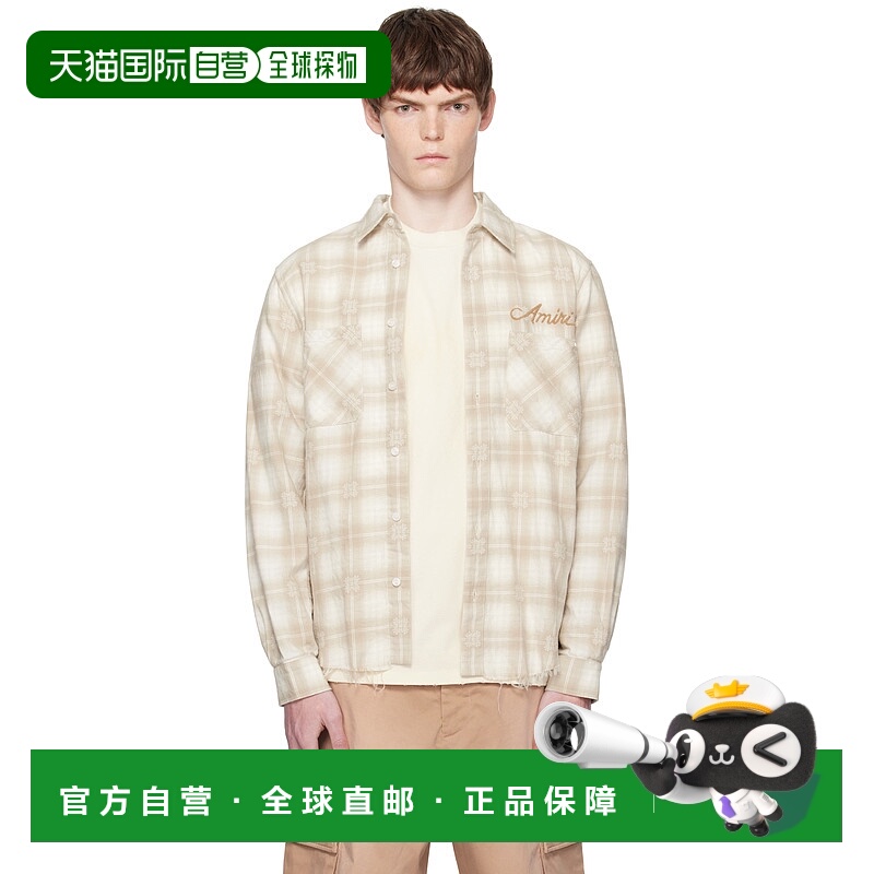 1h可退 潮奢 AMIRI 男士 米色 Bleach Bandana Patch Flannel 衬