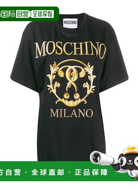 1h可退 MOSCHINO 女士衬衫 A071855401555 AW2019 黑色 logo印花T
