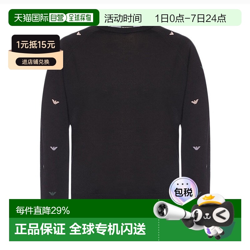 Armani阿玛尼女士毛衣黑色LOGO刺绣圆领长袖6G2MTEM23Z