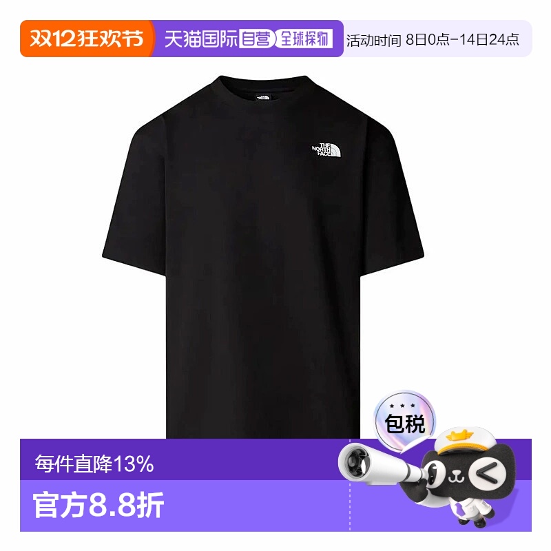 北面THE NORTH FACE男女同款徽标圆领宽松套头落肩短袖T恤  黑色