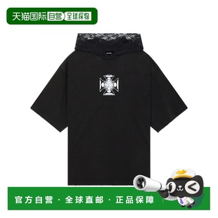 男士 黑色 T恤 SS2025 心形十字分层连帽 WDTH025842UBK WE11DONE