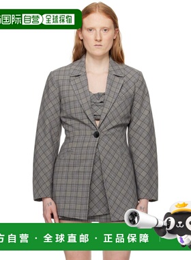 1h可退 潮奢 GANNI 甘尼 女士 灰色格纹西装外套 F9046523G