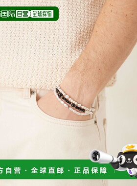 1h可退 潮奢 ASOS 男士 peal 设计人造珠饰手镯(三件套)(奶油色)