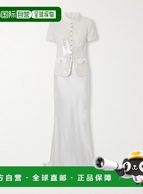 1h可退 潮奢 Self-Portrait 女士 精饰缎面长款连衣裙 RS26501XWW