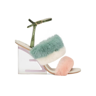 FENDI 女士高跟鞋 8X8275AI12F1H01 SS2022 花色 First皮草饰高跟