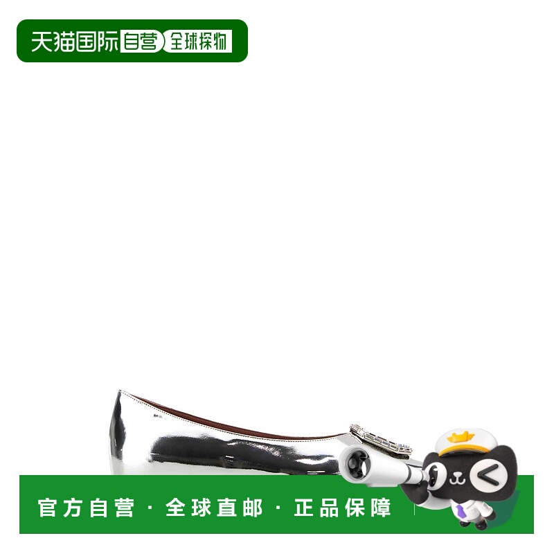 1h可退 潮奢 Amina Muaddi 女士 Camelia 银色皮质芭蕾平底鞋 CAM