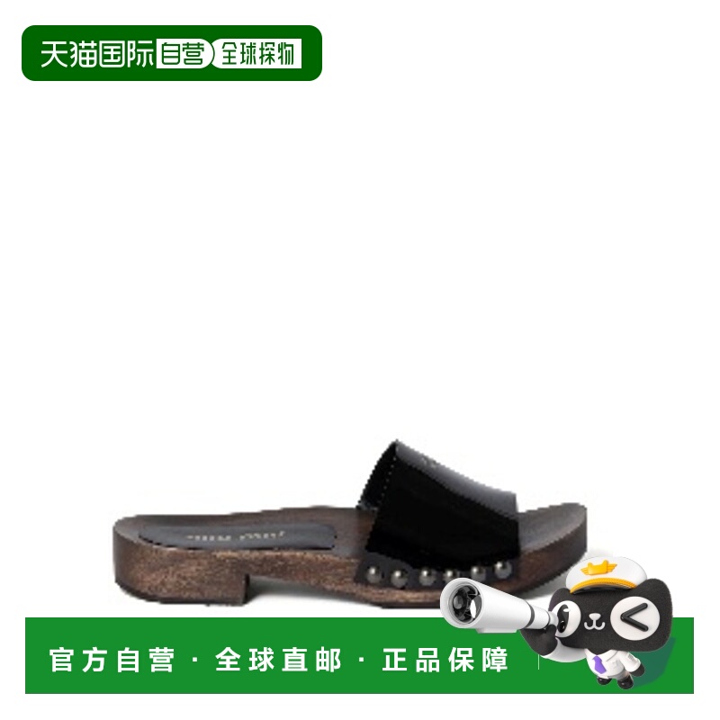 1h可退 潮奢 Miu Miu 缪缪 女士 黑色皮质木屐 5Z425EFA030069