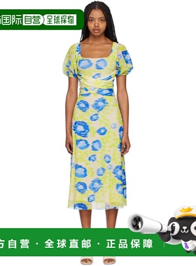 1h可退 潮奢 GANNI 甘尼 女士 绿色 & 蓝色印花连衣裙 T3418799B