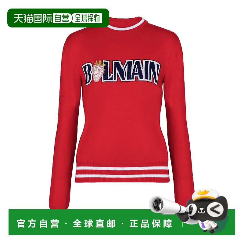 1h可退 BALMAIN 女士针织毛衣 DF0KD025KH73MIT AW2024 红色