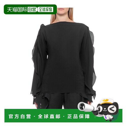 LANVIN 女士衬衫 RWTO00106244P2610 SS2026 黑色 荷叶边雪纺衬衫