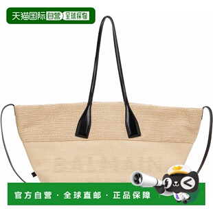 巴尔曼 男士 托特包 潮奢 FM1 Raffia Balmain Track 1h可退 驼色