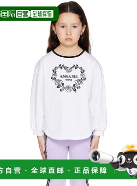 1h可退 潮奢 ANNA SUI MINI 女童 白色刺绣儿童长袖 T 恤童装 713