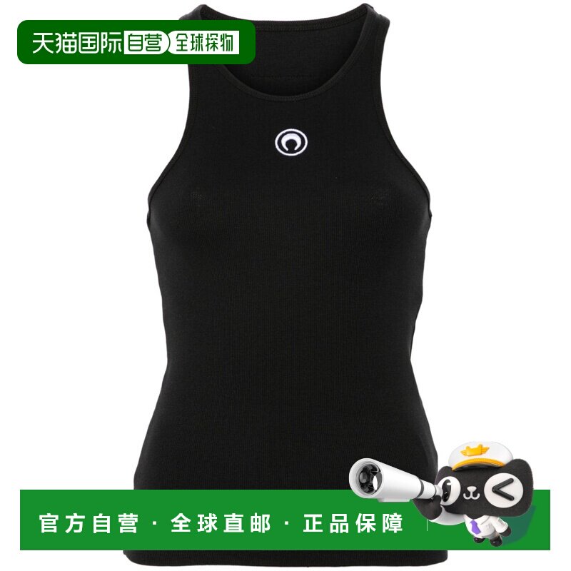 Marine Serre 女士 黑色 Moon Logo Ribbed Jersey 背心 WTT014AC - 实物图