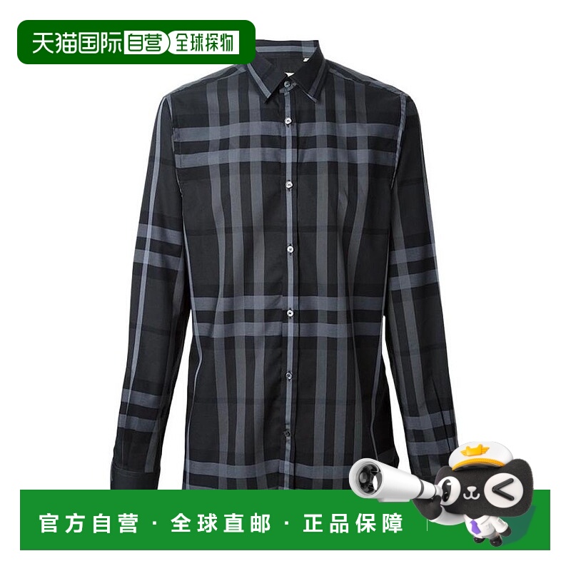 BURBERRY 男士衬衫 39169721 AW2021 黑色 格纹细节衬衫