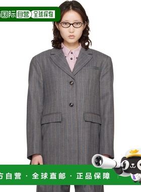1h可退 潮奢 GANNI 甘尼 女士 灰色 Stripe Wool 西装外套 A1020