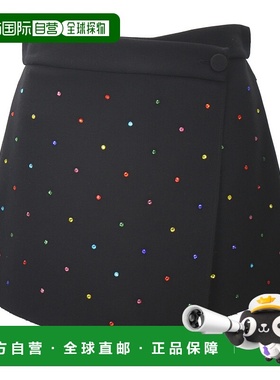 MSGM 女士黑色短裤 晶饰细节不对称设计直筒短裤新款