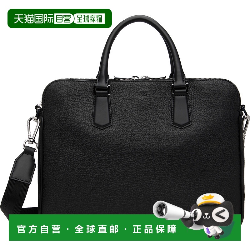 1h可退 潮奢 BOSS 波士 男士 黑色 Italian Leather Slimline Log