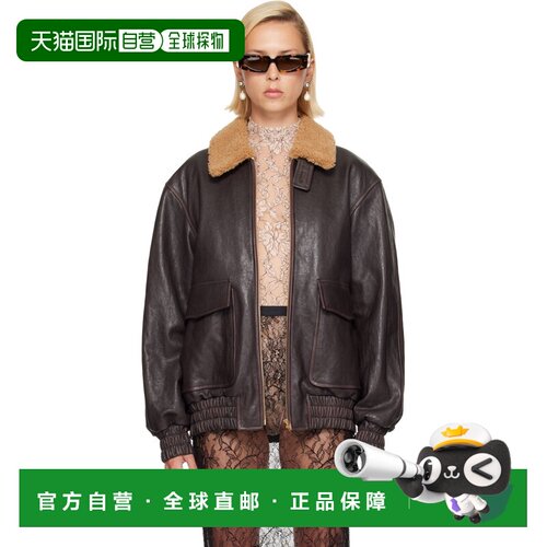 valentino 华伦天奴 女士 棕色皮革飞行员夹克 9B3NB16ZAB2