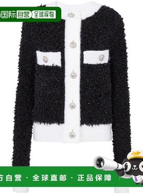 BALMAIN 女士针织衫 BF0KL125KF19EER SS2025 黑色 圆领长袖羊毛