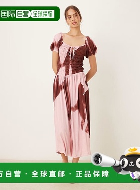 1h可退 潮奢 ASOS 女士 milkmaid 设计褶皱抽褶束腰泡泡袖中长茶