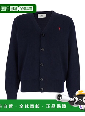 1h可退 潮奢 Ami Paris 男士 ADC on Front 蓝色V领刺绣羊毛混纺