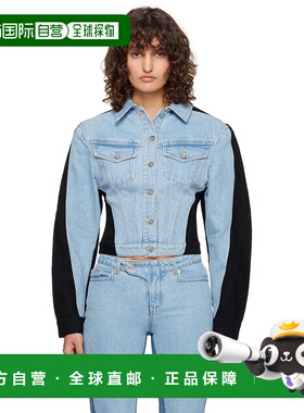 1h可退 潮奢 Mugler 穆勒 女士 蓝色 & 黑色 Bi-Color 牛仔夹克 2