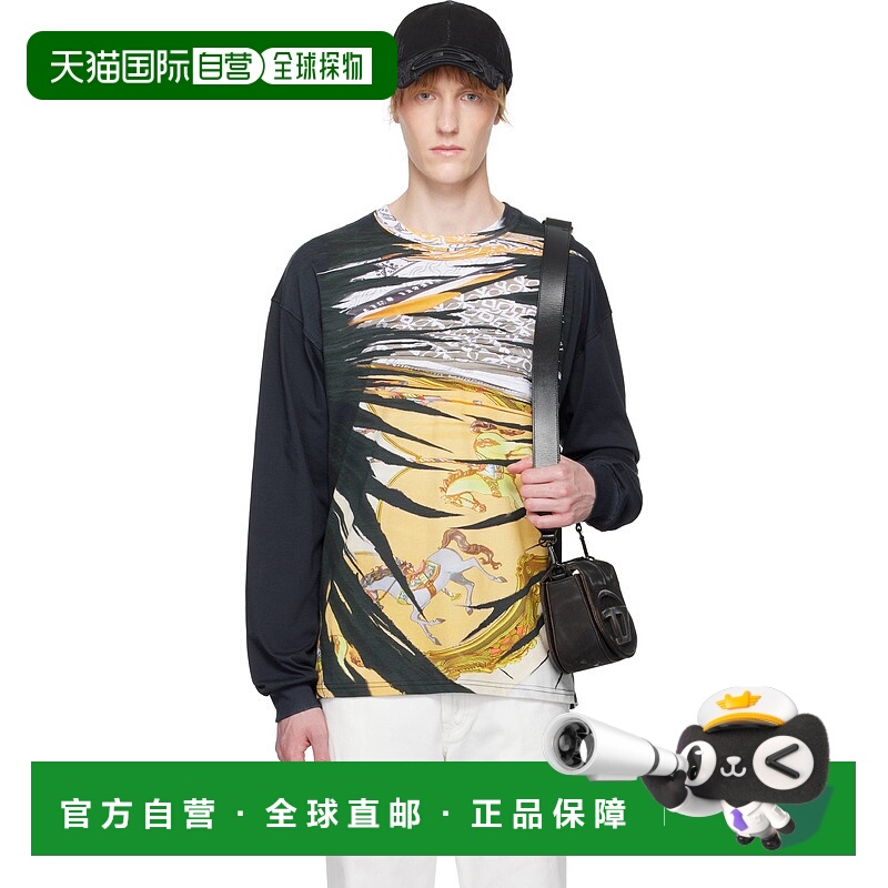 1h可退 潮奢 Diesel 迪赛 男士 黑色 & 黄色 T-Boxt-Ls-R2 T 恤 A