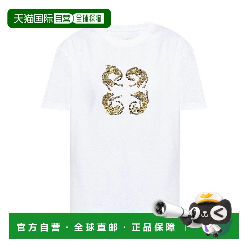 1h可退 GIVENCHY 女士T恤 BW70EKP6YX100 CO 白色 4G Leopard-Pri
