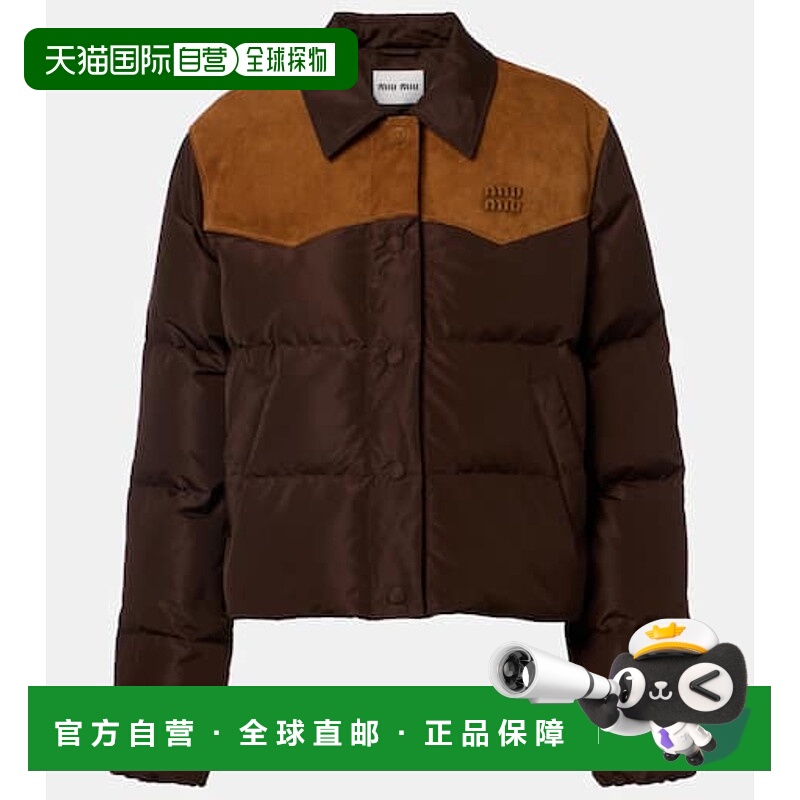 潮奢 Miu Miu 缪缪 女士 ponge 山羊皮边羽绒夹克