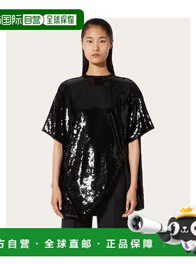 VALENTINO 女士衬衫 1B0AE7E81C80NO AW2023 黑色 短袖亮片装饰T
