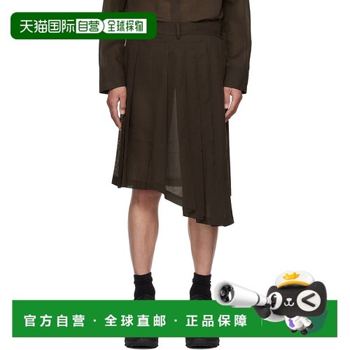 1h可退 潮奢 Feng Chen Wang 男士 棕色刀褶半身裙 FUS19SK01K