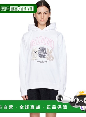 1h可退 潮奢 GANNI 甘尼 女士 白色 Animal Print 连帽衫 T4377