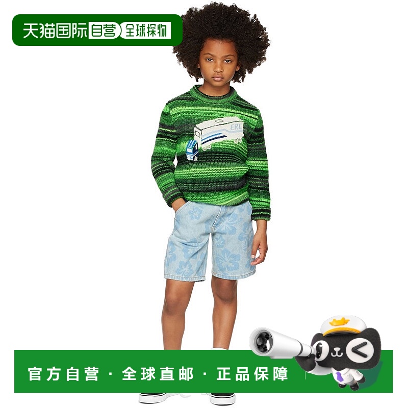 1h可退 潮奢 ERL 女童 蓝色 Hibiscus 儿童牛仔短裤童装 ERL04KP0