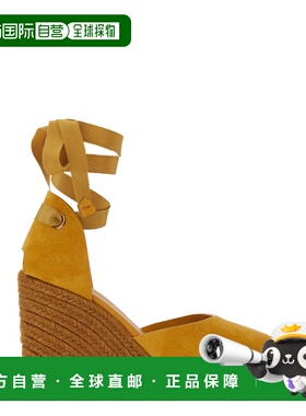 1h可退 潮奢 CastaÑer 女士 'Camilla' 黄色踝带绒面革坡跟鞋 026