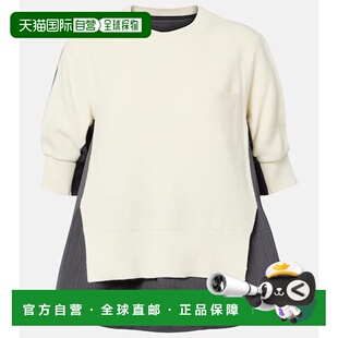 1h可退 潮奢 Sacai 女士 条纹层叠感羊毛毛衣 white白色 舒适时尚