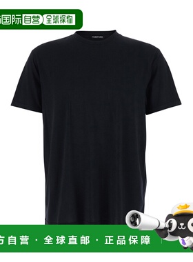 潮奢 Tom Ford 汤姆 福特 男士 Front 黑色圆领带Logo刺绣棉混纺T