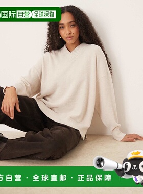 1h可退 潮奢 ASOS 女士 设计宽松款柔软V领本白色套头衫