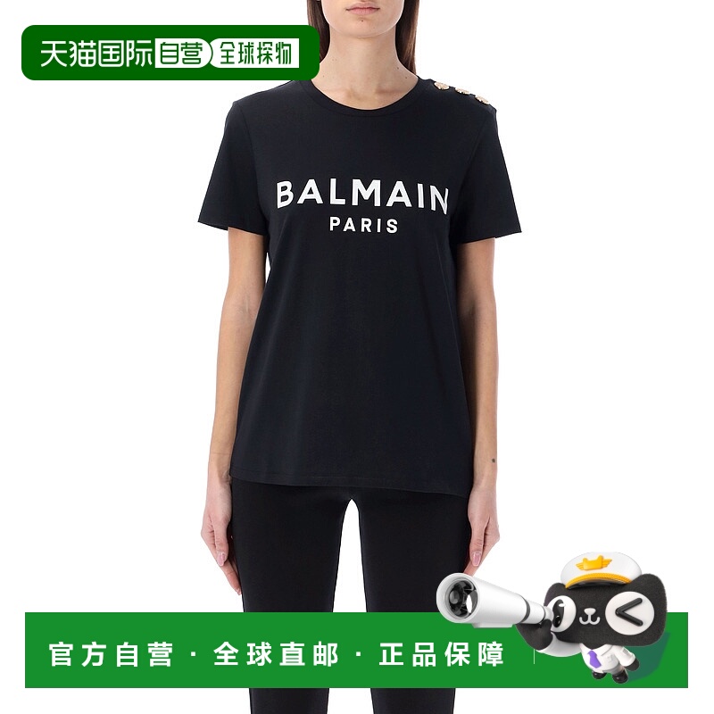 1h可退 BALMAIN 女士T恤 AF1EF005BB02EAB SS2025 黑色