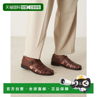 潮奢 棕色皮质凉鞋 ASOS 设计罗马风格 男士 1h可退